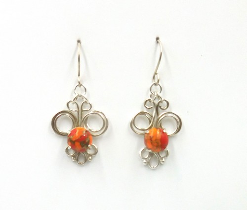 Click to view detail for DKC-2059 Earrings, Filigree with Orange/Copper TQ $80